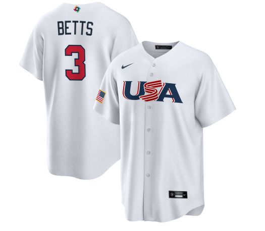 Men's USA Baseball #3 Mookie Betts 2023 White World Baseball Classic Stitched Jersey